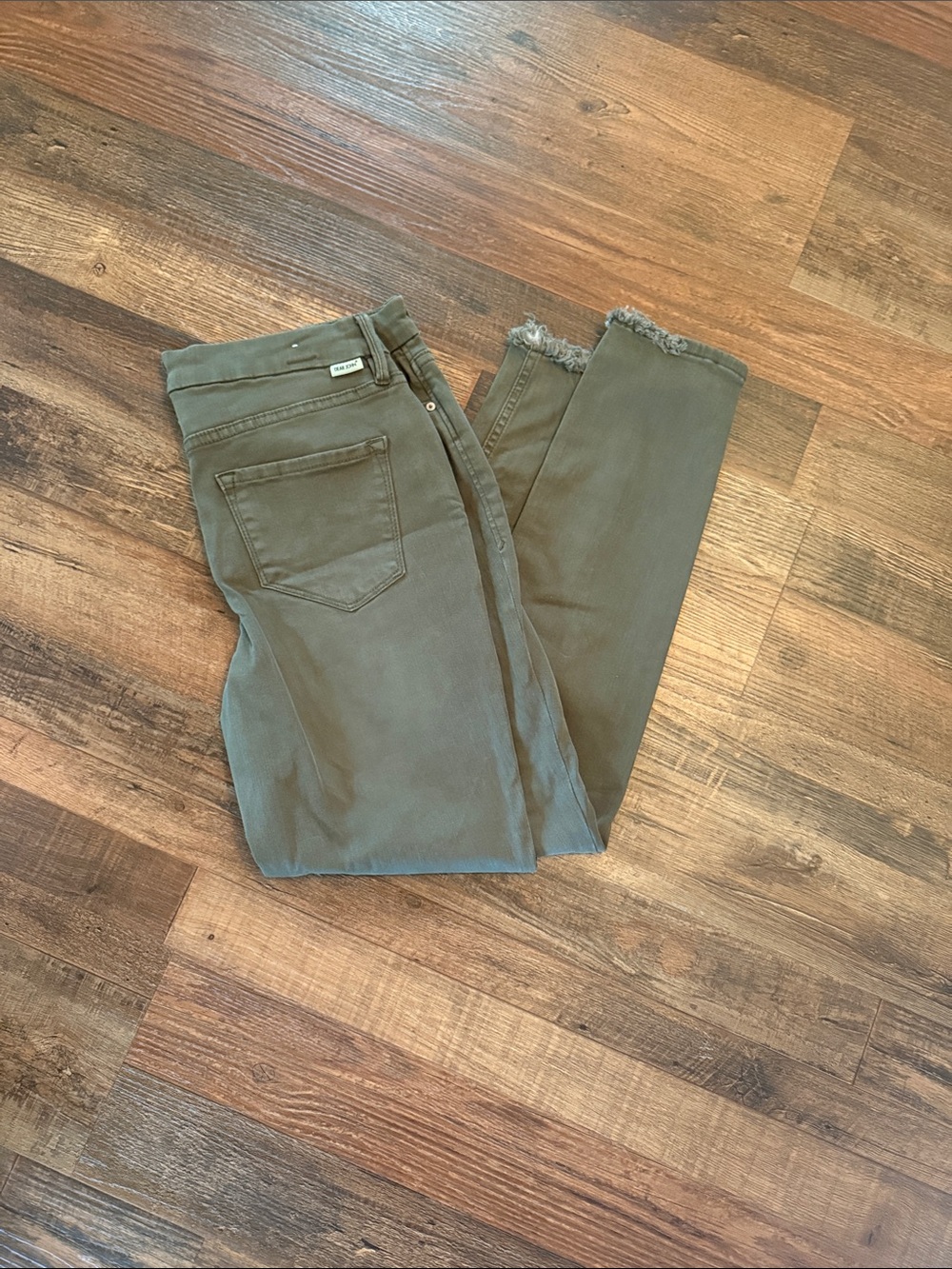 Dear John Olive Green Cropped Fray-Hem Jeans